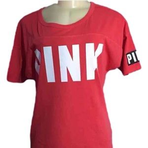PINK Curved Hem Logo TeeSz XS